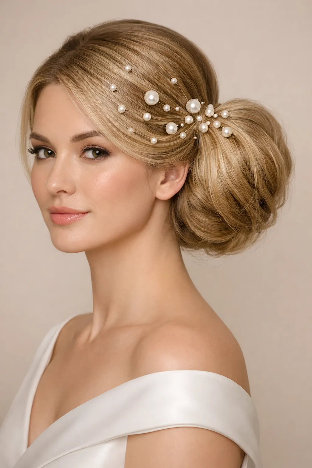 Pic chignon mariage perle blanche