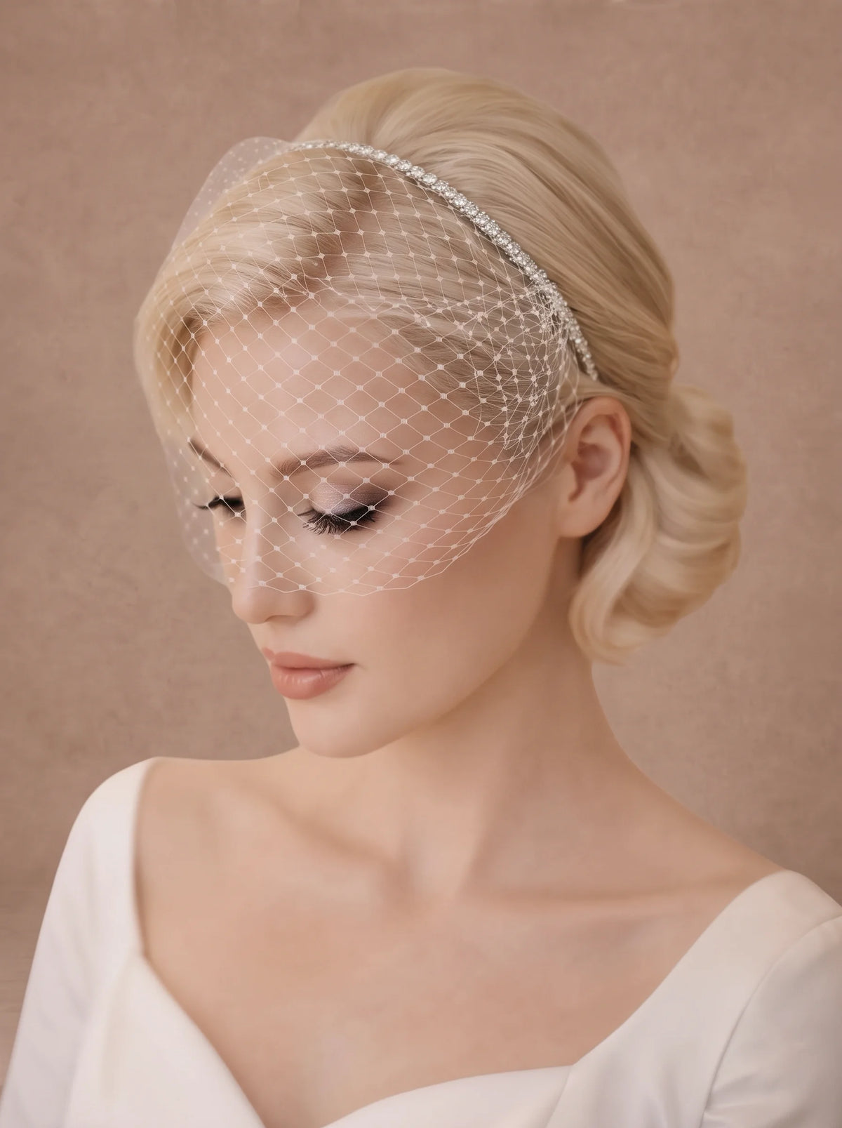 Voile cage à oiseau de mariée avec serre-tête strass