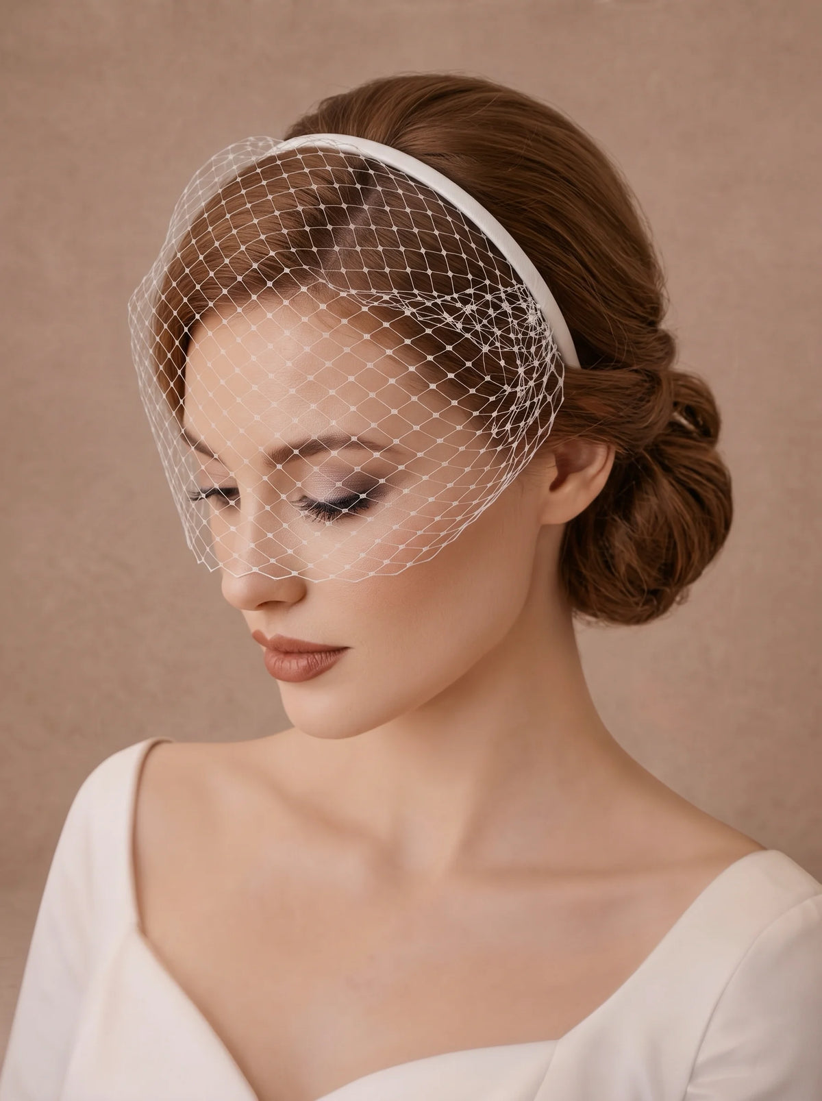 Voile cage à oiseau blanc de mariée avec serre-tête