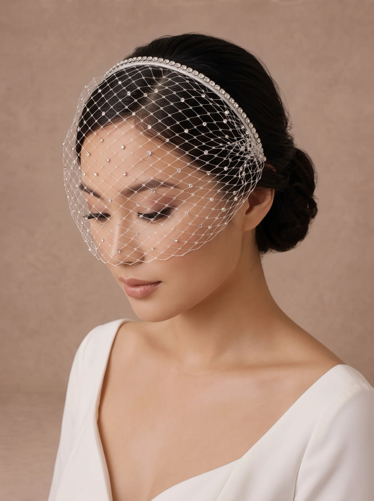 Voilette de mariée à strass avec serre-tête