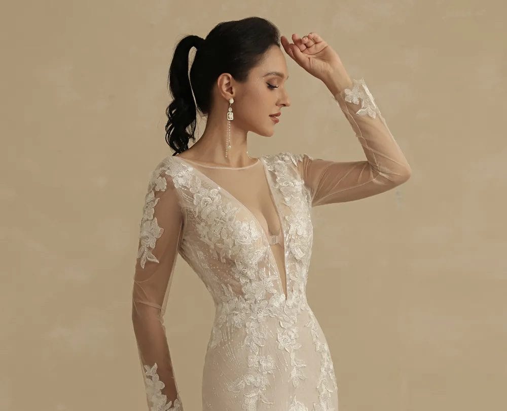 Robe de mariée Sirene Dentelle manche longue – Bohelle