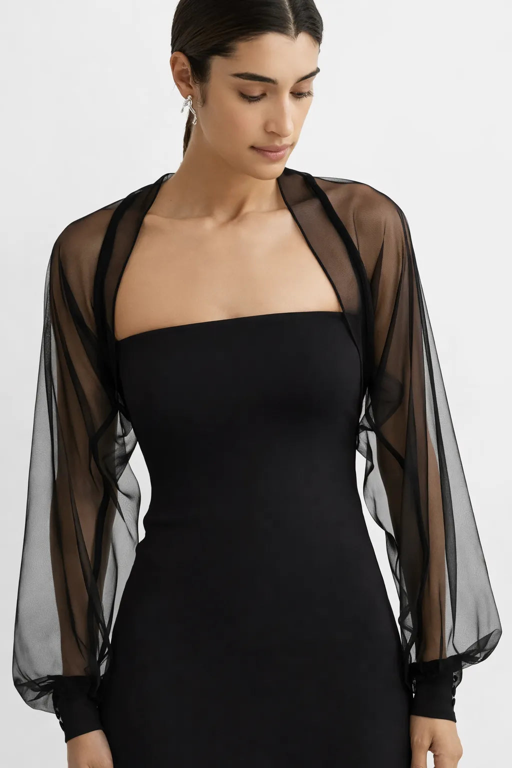 Boléro mariage noir en tulle transparent