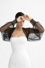 Boléro mariage noir en tulle transparent