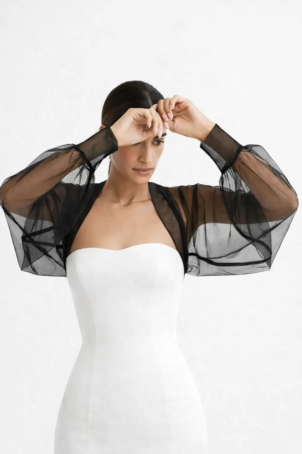 Boléro mariage noir en tulle transparent