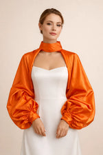 Boléro orange mariage à manches bouffantes