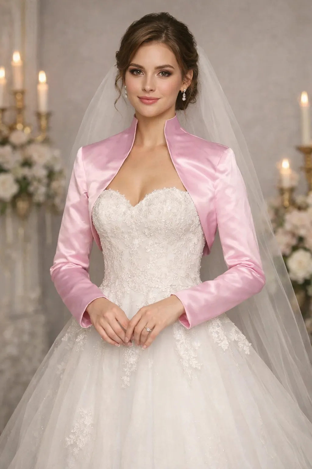 Boléro rose poudre mariage