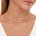 Collier de mariée torque argent 925 doré pavé zircon – 2 cœurs moissanite 0,8 ct (40 cm)