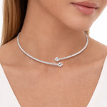 Collier de mariée torque argent 925 pavé zircon – 2 cœurs moissanite 0,8 ct (40 cm)