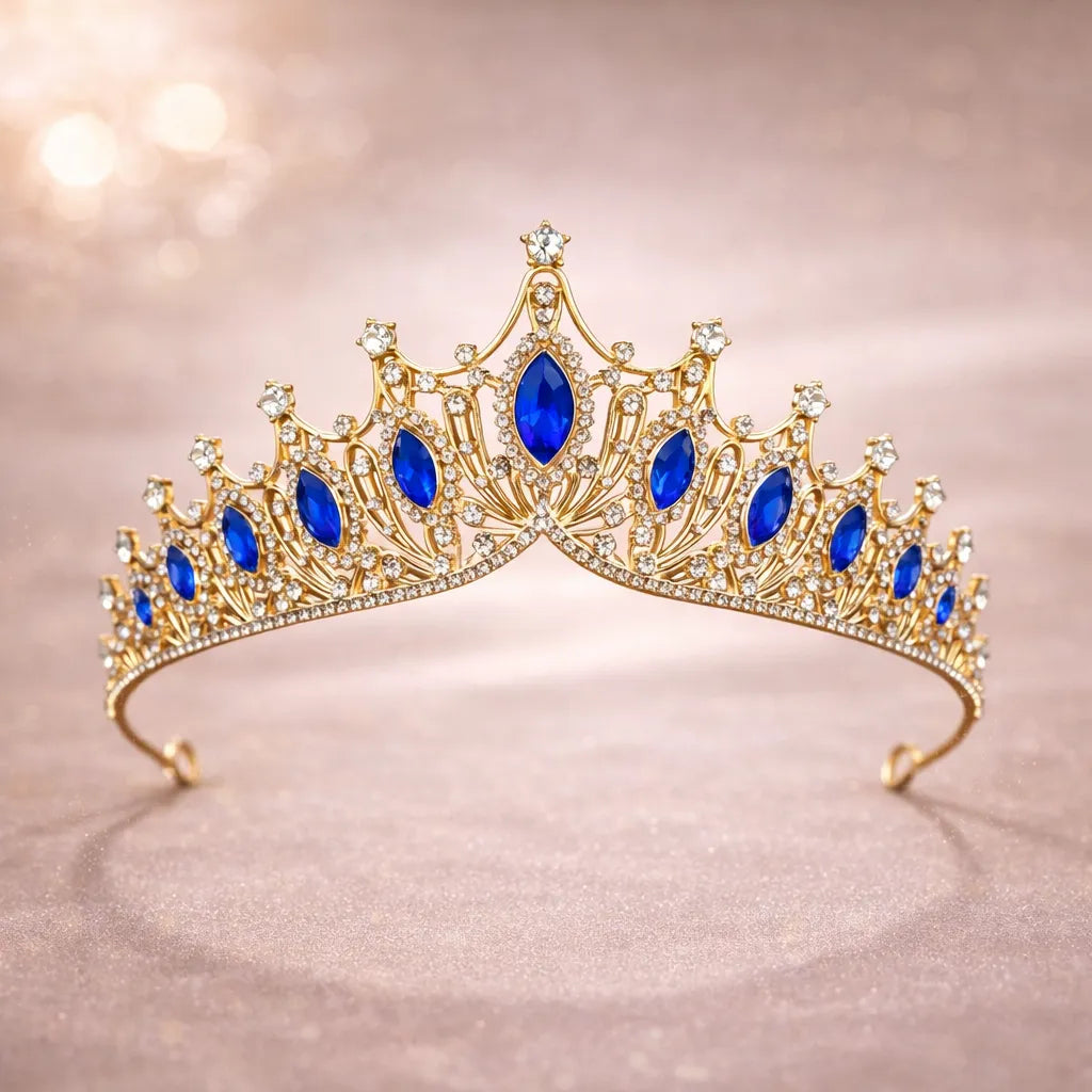 Diadème doré avec cristaux en forme de goutte, bijou de tête élégant Diadème doré avec cristaux en forme de goutte, bijou de tête élégant