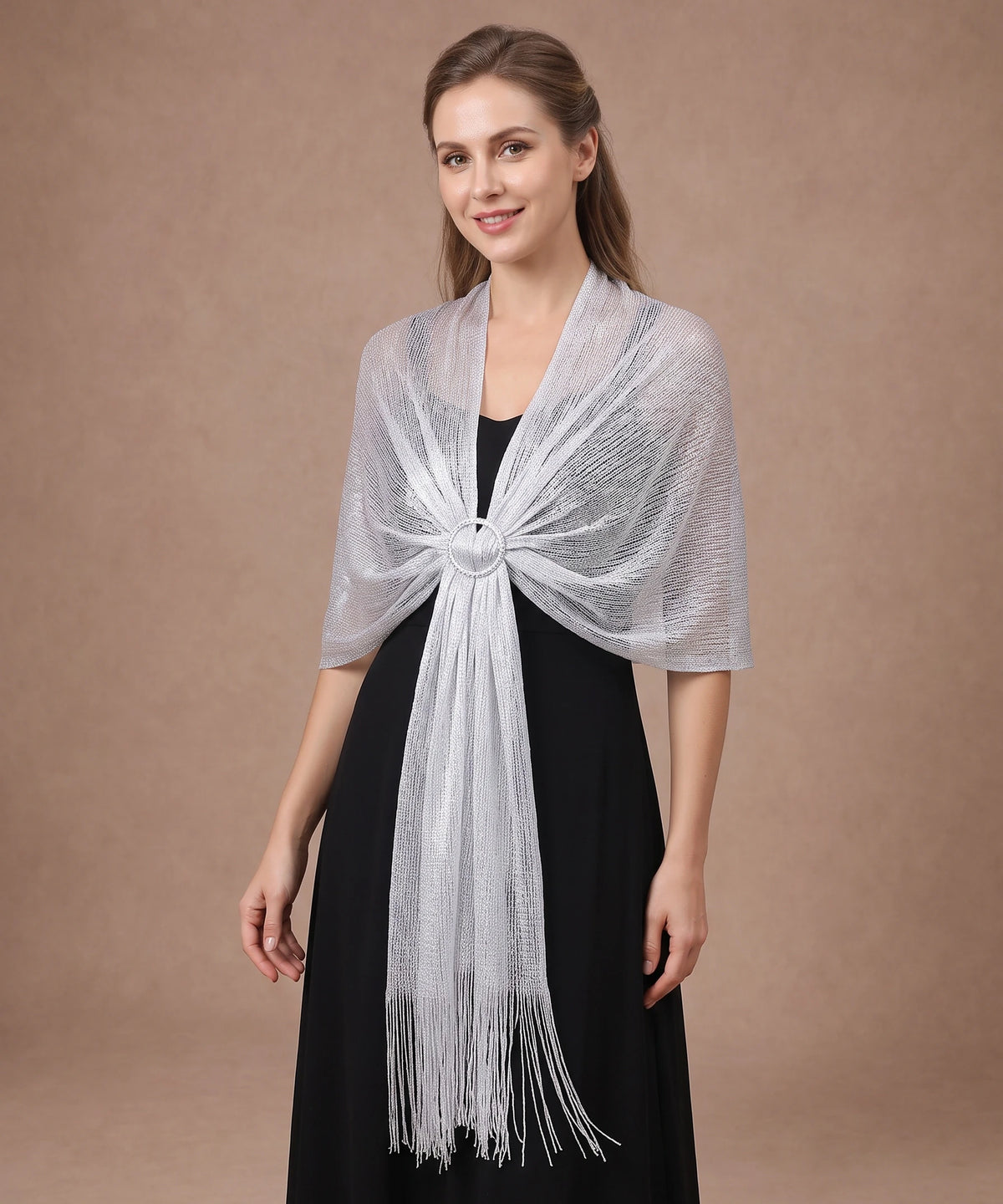 Étole blanche à franges avec anneau pour mariage