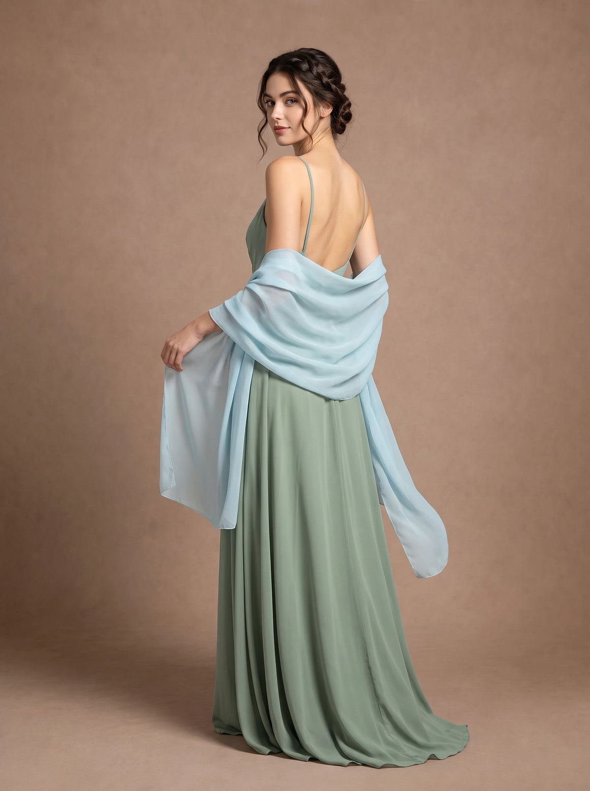 Étole bleu ciel en mousseline pour mariage