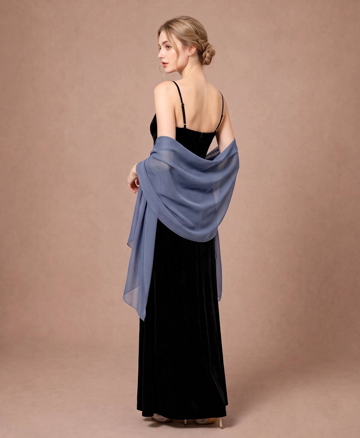 Étole bleu grisé en mousseline pour mariage