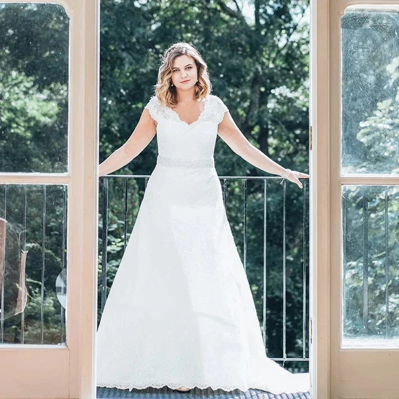 GELing Robe De Mariée Dentelle Encolure Ronde Longue - Élégante Et Romantique Pour Mariage
