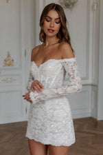 Robe de mariée courte bustier avec dentelle