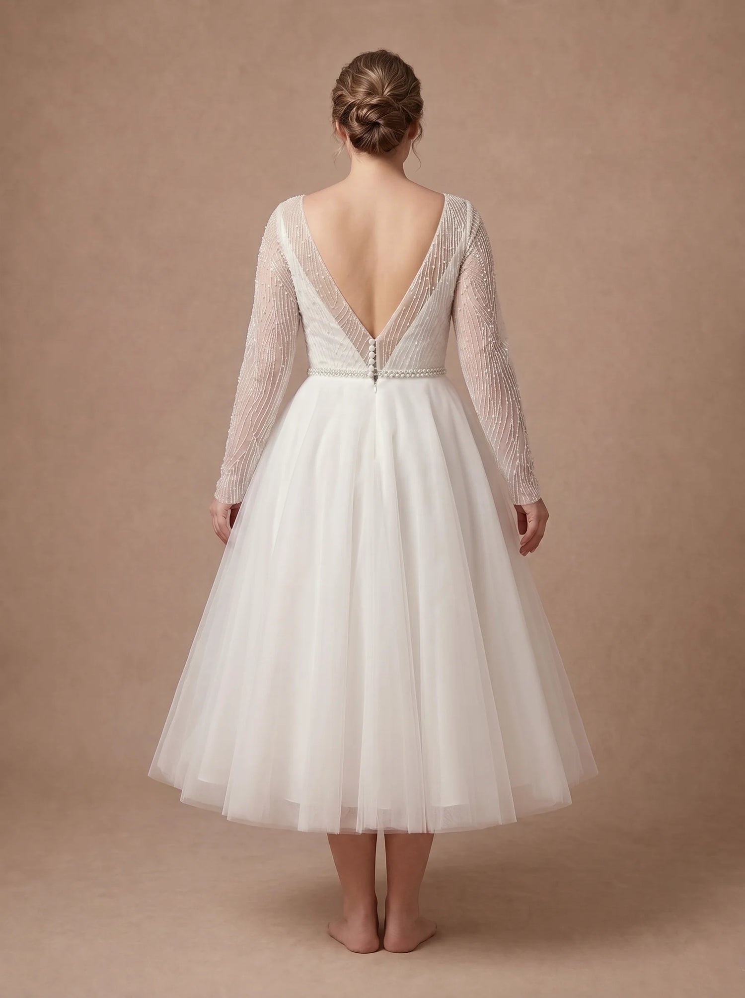 Robe de mariée Courte Grande Taille à Manches Longues