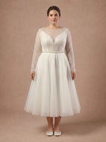 Robe de mariée Courte Grande Taille à Manches Longues