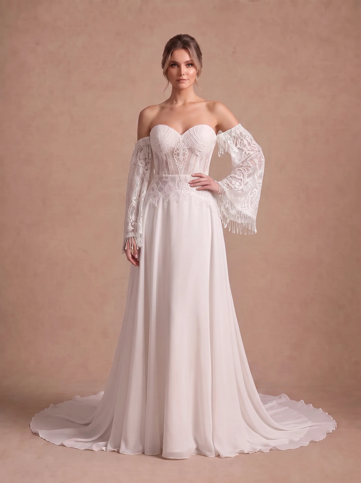 Robe de mariée bohème fluide de plage à bustier cœur