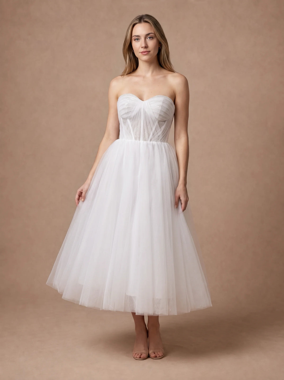 Robe de mariée civile courte en tulle à bustier