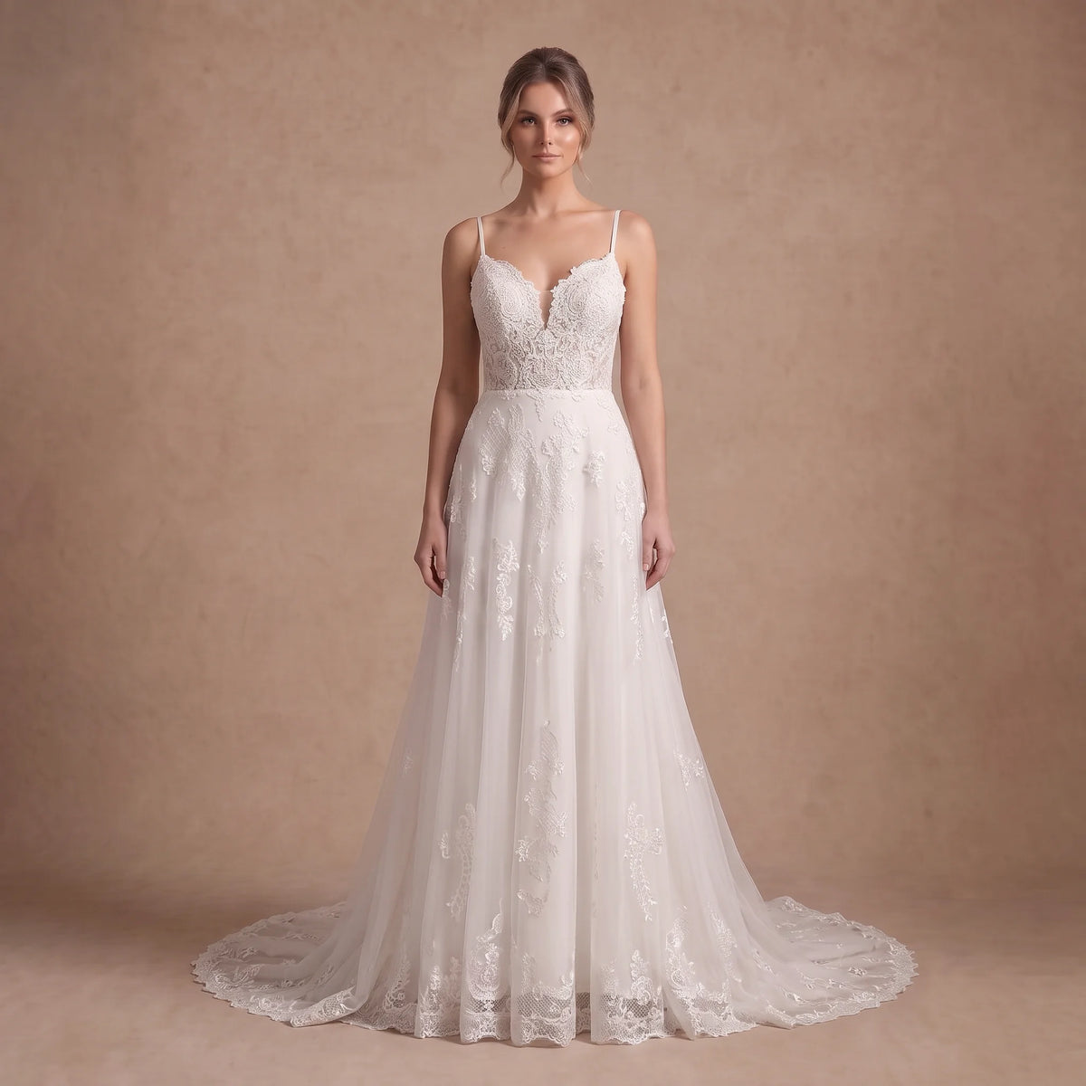 Robe de mariée en dentelle bohème de plage à dos lacé
