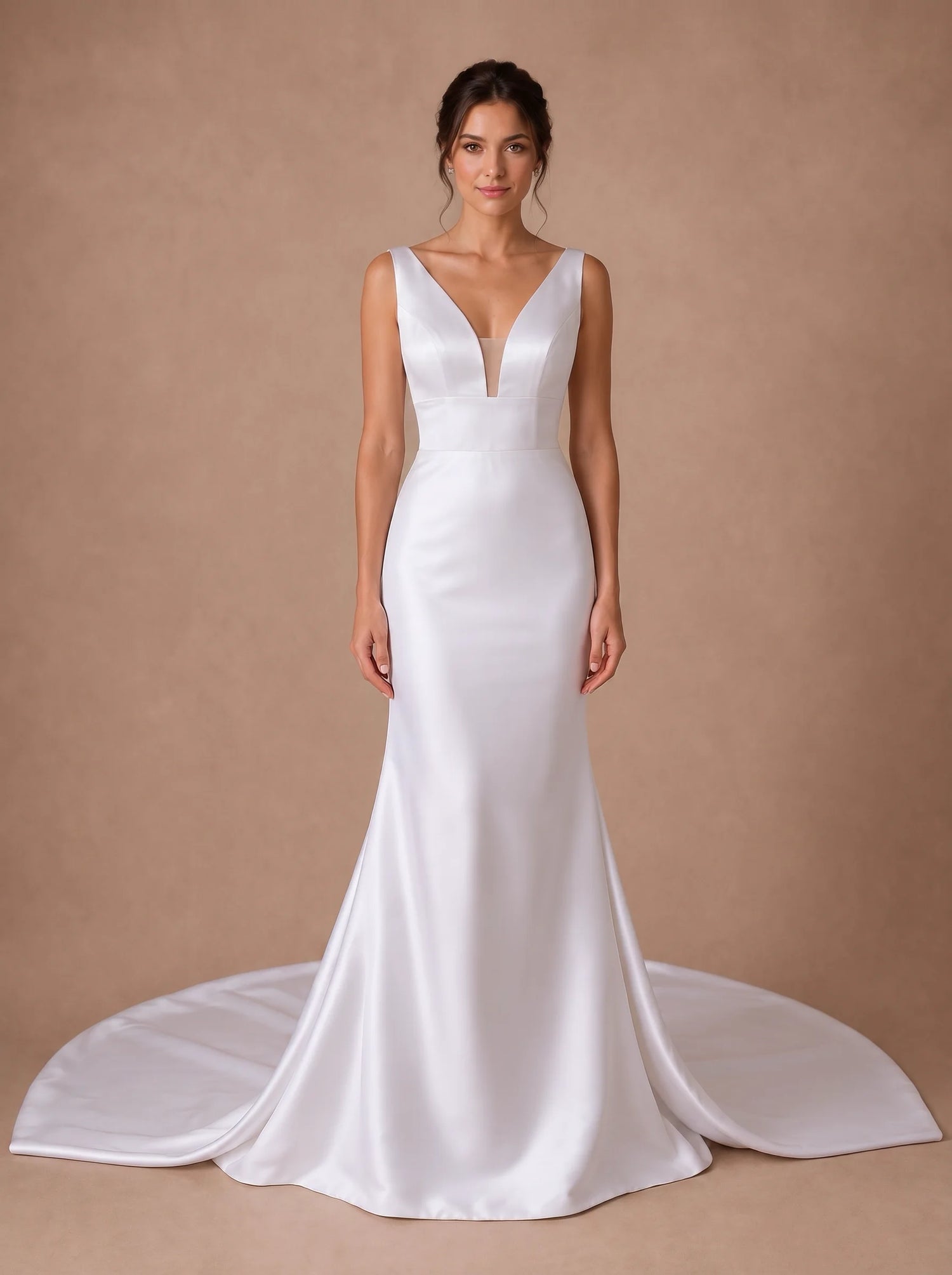 Robe de mariée sirène en satin à décolleté en V