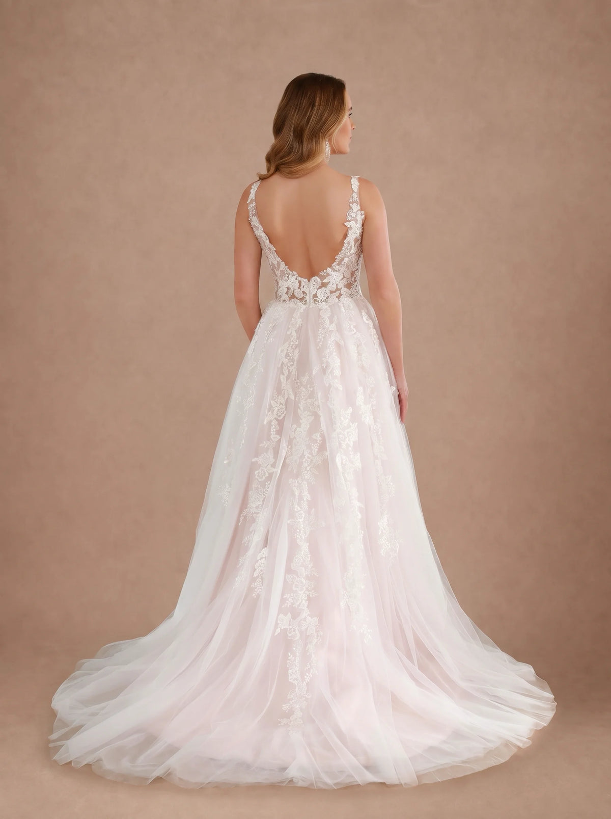 Robe de mariée A-line rose en dentelle et tulle