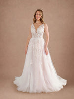 Robe de mariée A-line rose en dentelle et tulle