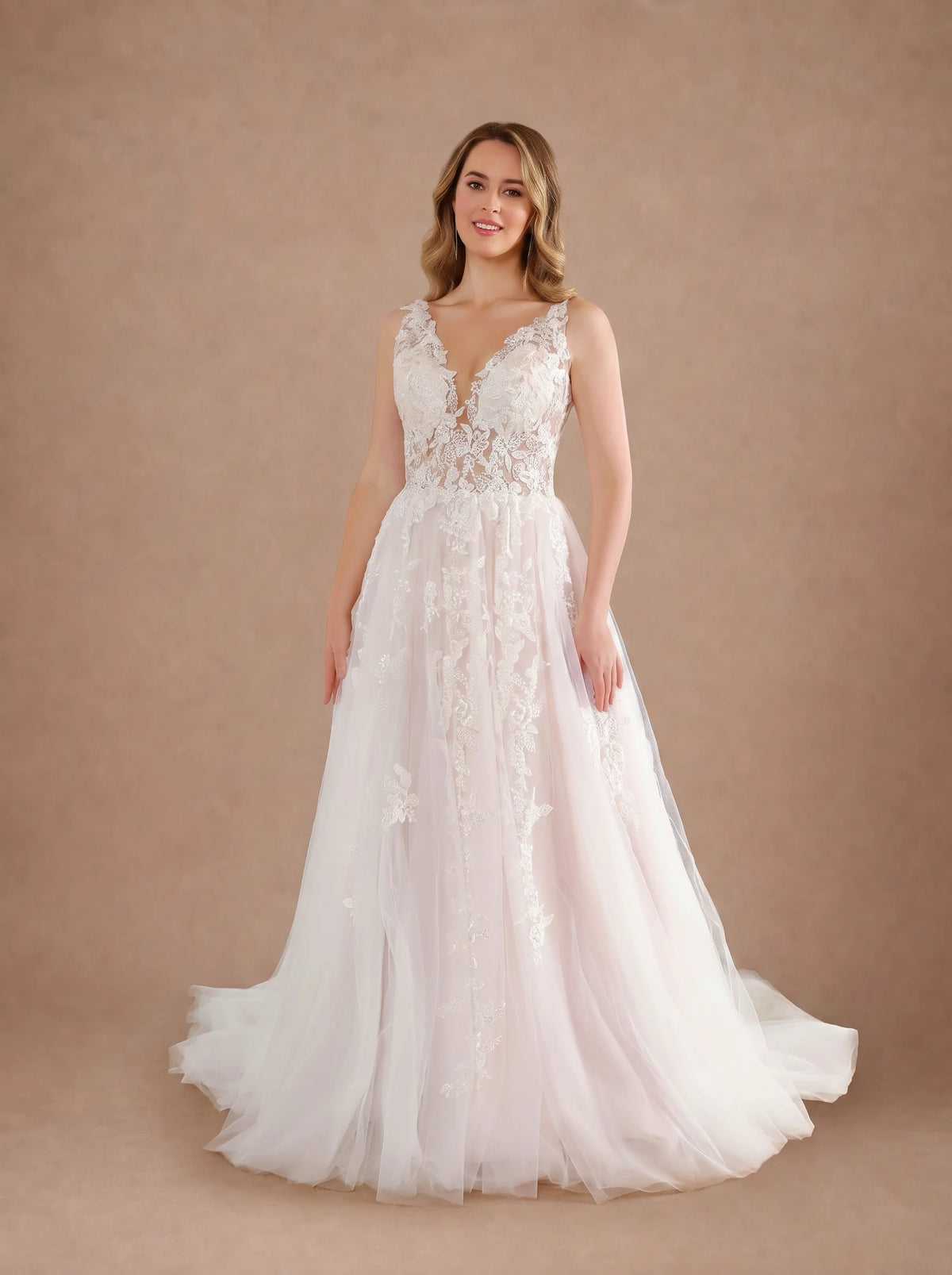 Robe de mariée A-line rose en dentelle et tulle