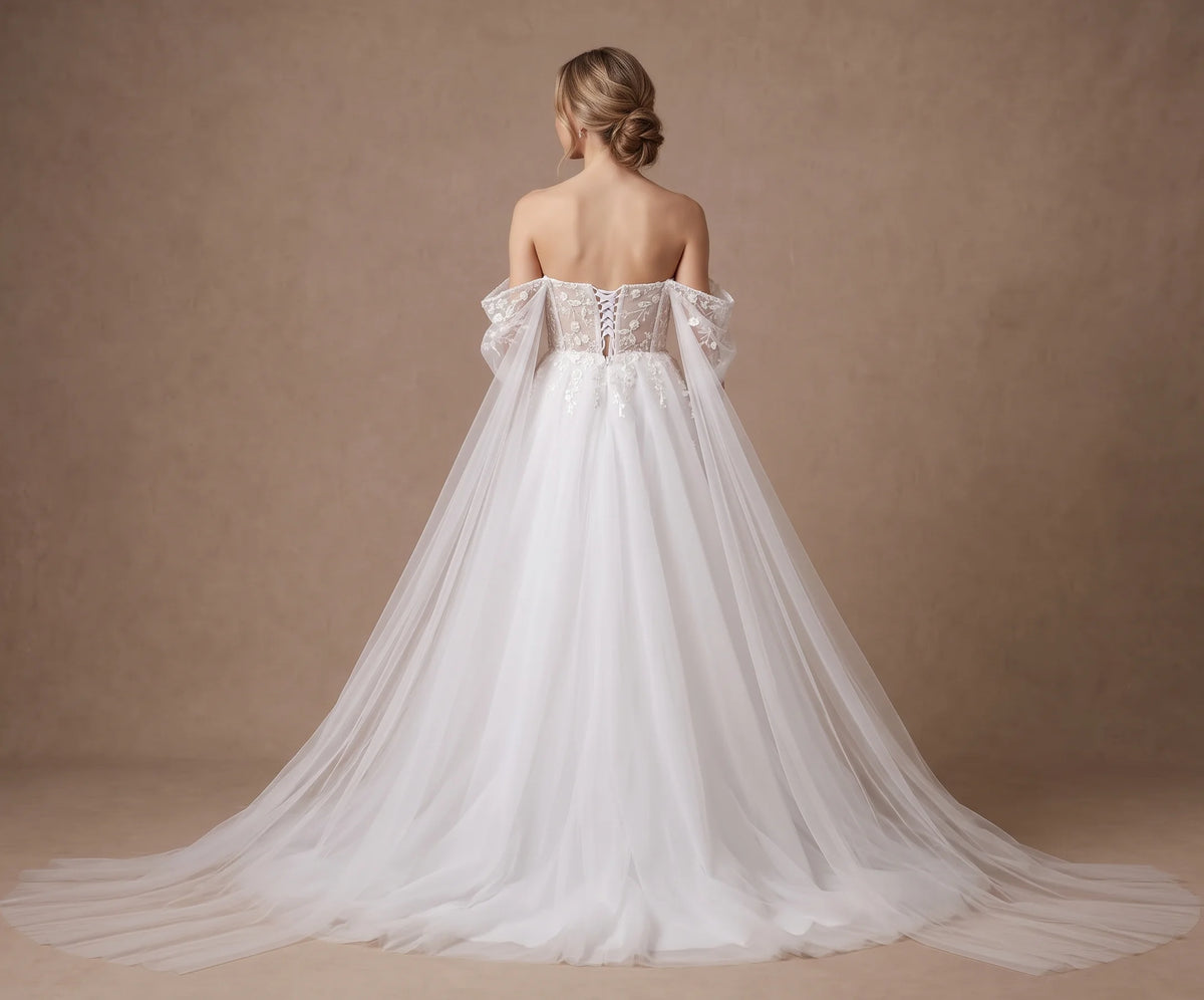 Robe de mariée bohème à épaules dénudées en tulle