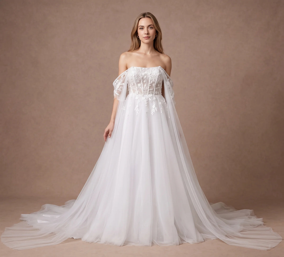 Robe de mariée bohème à épaules dénudées en tulle