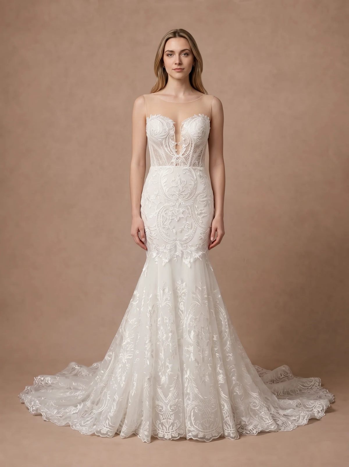 Robe de mariée bohème sirène à col en V profond
