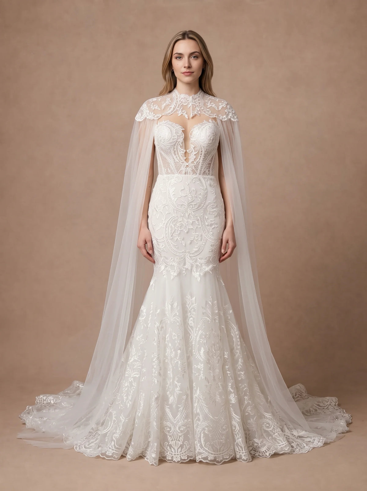 Robe de mariée bohème sirène à col en V profond