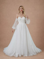 Robe de mariée bustier en tulle avec manches amovibles
