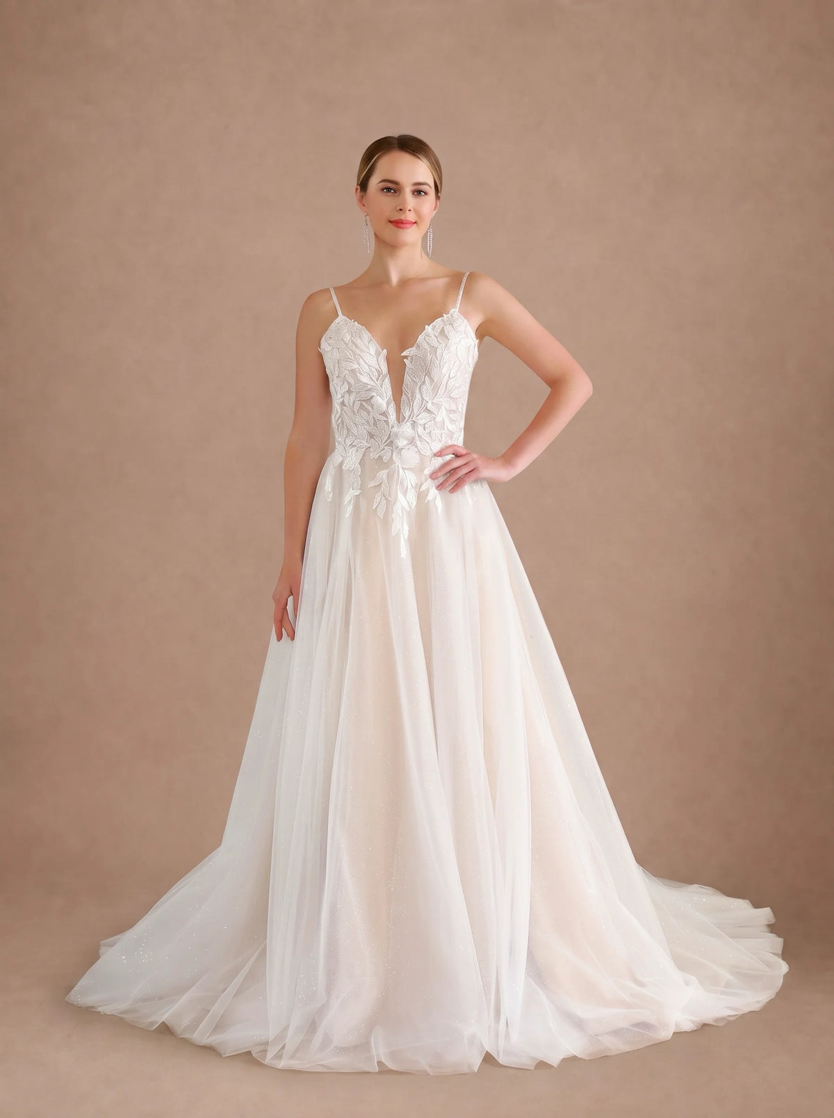 Robe de mariée champagne tulle brodé