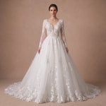 Robe de mariée princesse en tulle à manches longues