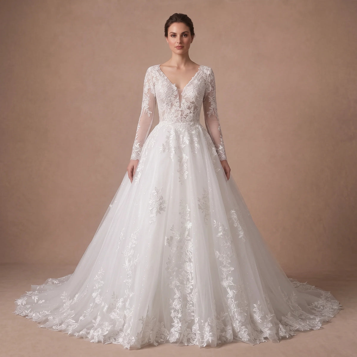 Robe de mariée princesse en tulle à manches longues
