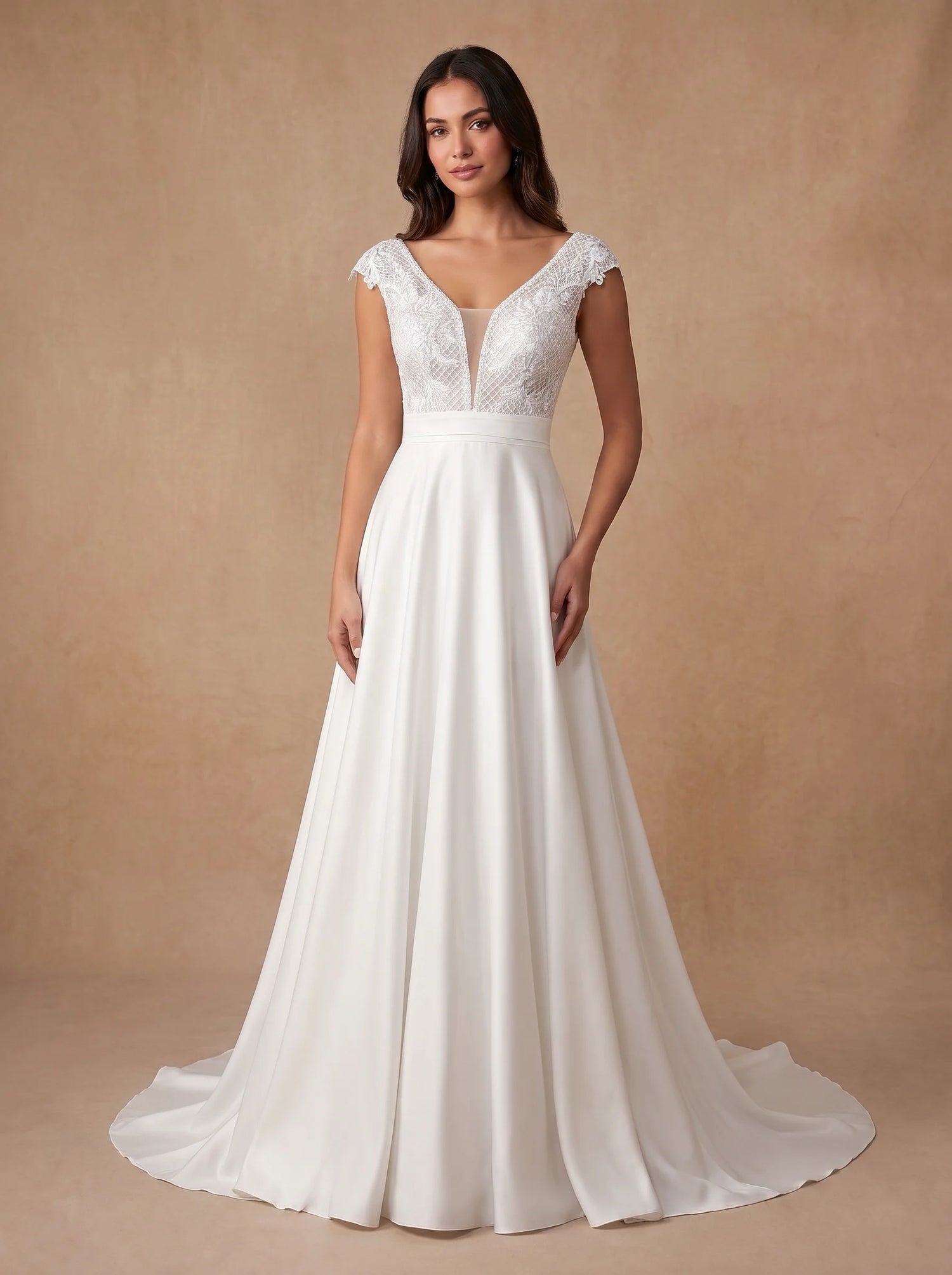 Robe de mariée trapèze en satin à buste brodé