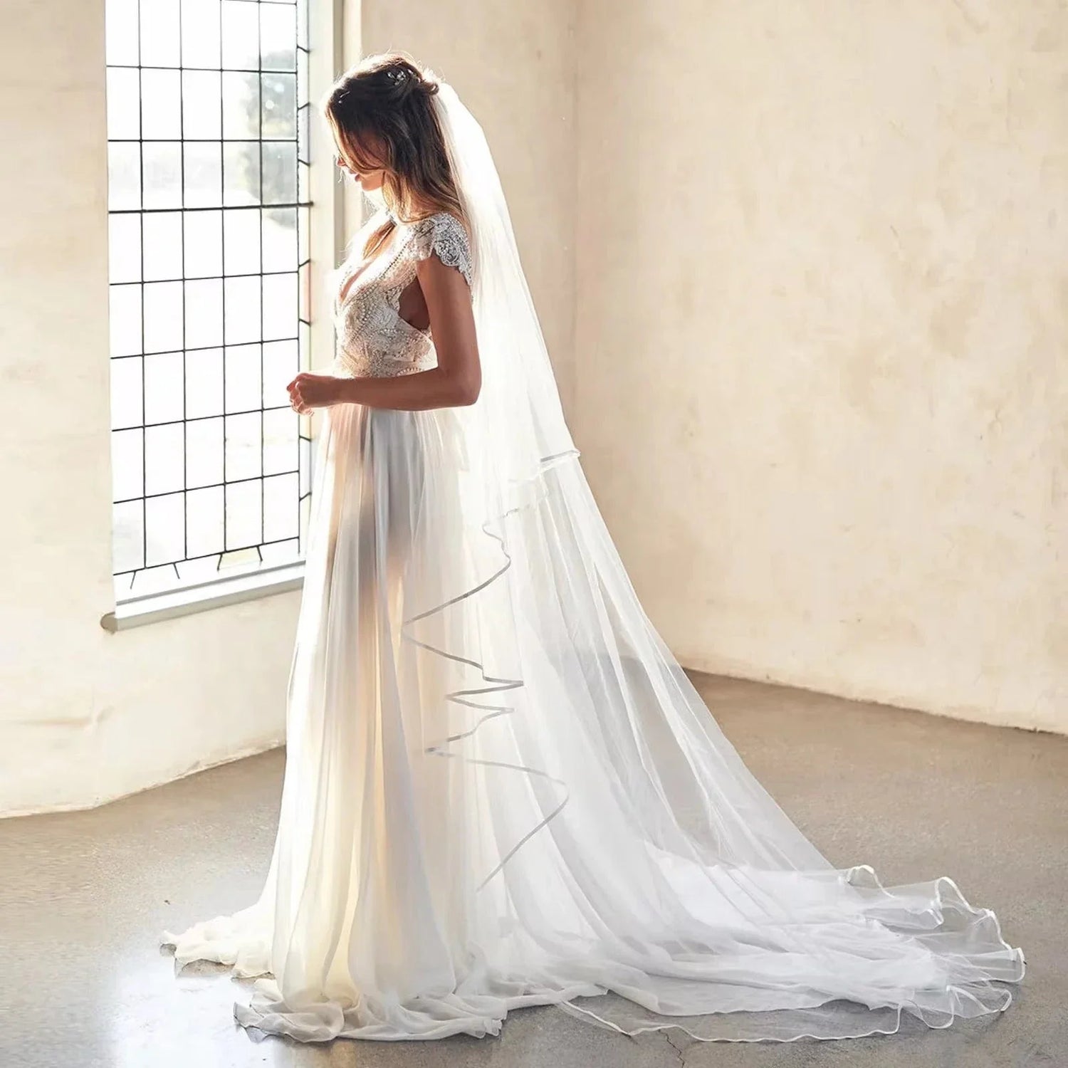 Voile de Mariee Blanc vue de face