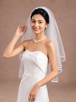 Voile de mariée blanc volumineux à bordure satinée – 80 cm