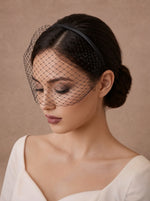 Voile cage à oiseau noir de mariée avec serre-tête