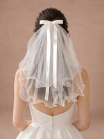 Voile de mariée blanc court à rubans satinés – 55 cm