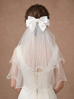 Voile de mariée court à grand nœud en satin – double couche