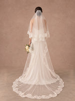 Voile de mariée mantille longue à dentelle florale – 190 cm