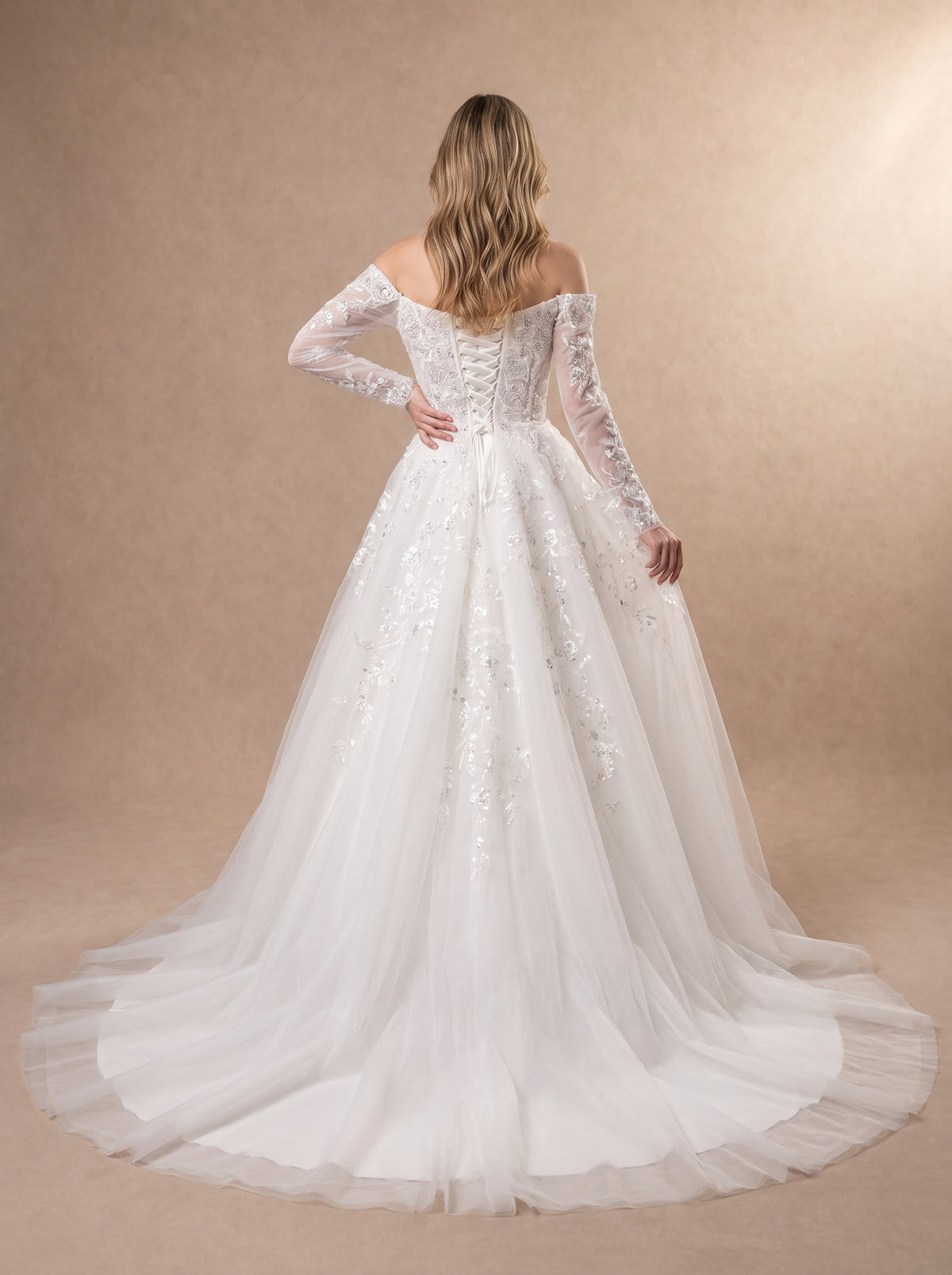 Robe de mariée blanche pailletée — Modèle — dos