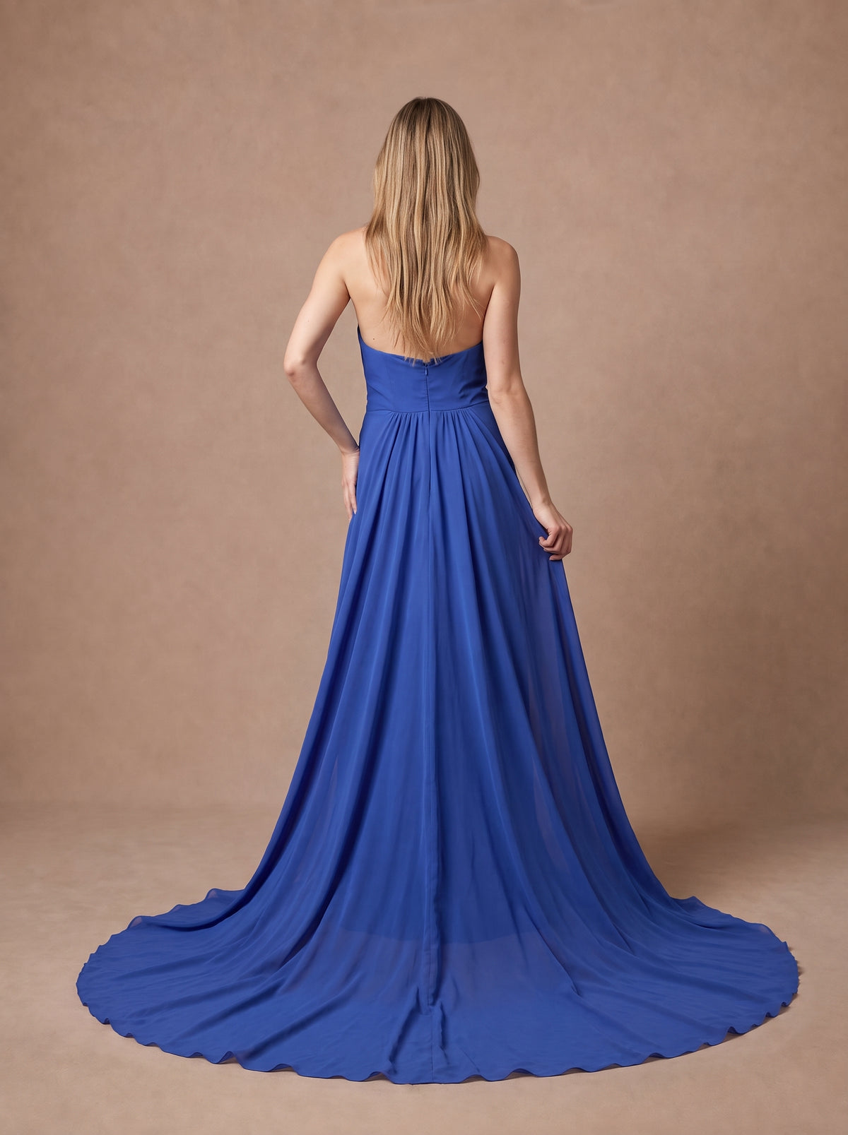 Robe de mariée bleu roi en satin plissé — Modèle — dos