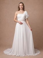Robe de mariée bohème asymétrique à une épaule — Modèle — face