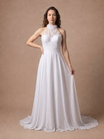 Robe de mariée bohème pas cher à col montant en dentelle — Modèle — face