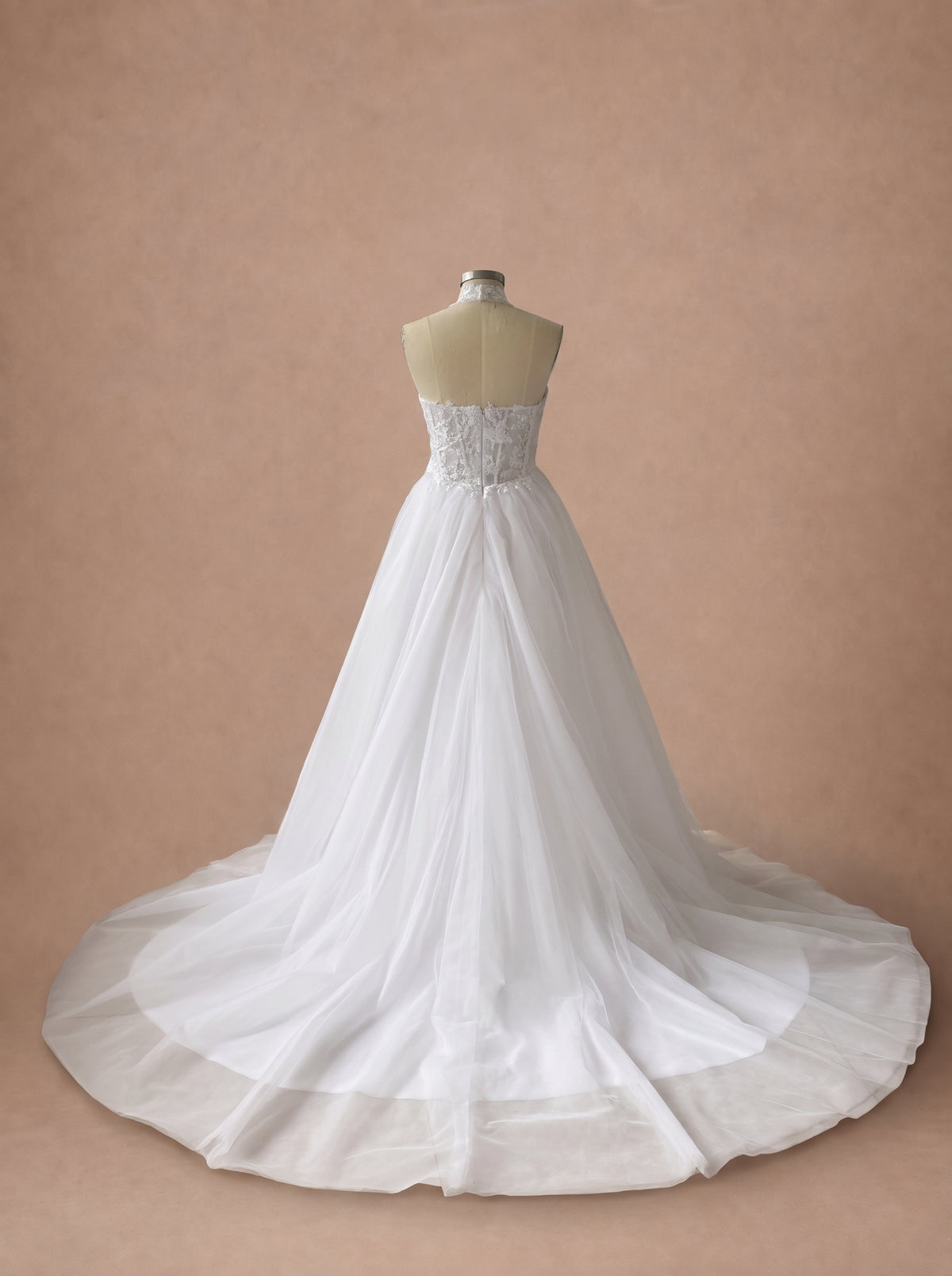 Robe de mariée bohème vintage à col montant en dentelle — Mannequin — dos entier