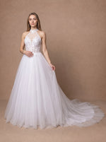 Robe de mariée bohème vintage à col montant en dentelle — Modèle — face