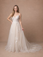 Robe de mariée bustier bohème champagne en dentelle — Modèle — face