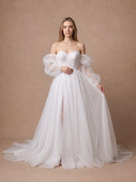 Robe de mariée bustier corset en dentelle et tulle — Modèle — face